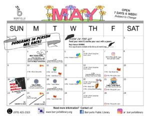 Calendar of programs at the Berryville Library in May