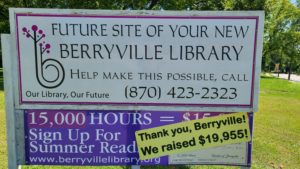 Picture of the sign at the site of the new library off Springfield Street in Berryville, Arkansas