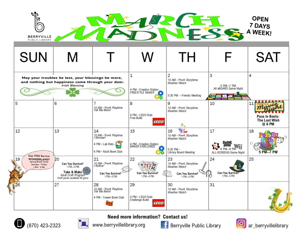 March calendar of events at Berryville Library