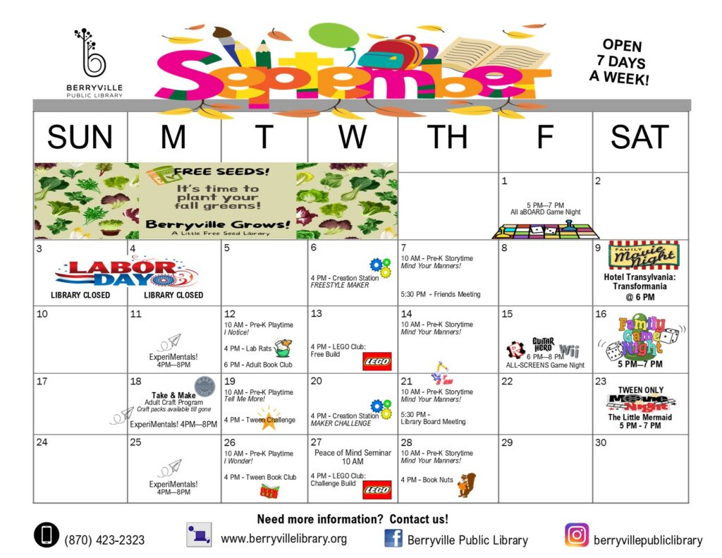 Calendar of events at Berryville Library in September